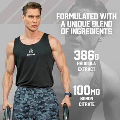 Six Star Testosteron Booster für Männer mit Rhodiola-Extrakt und Bor-Citrat – Nahrungsergänzungsmittel für Muskelwachstum, Ausdauer und Energie – 60 Kapseln