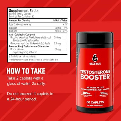 Six Star Testosteron Booster für Männer mit Rhodiola-Extrakt und Bor-Citrat – Nahrungsergänzungsmittel für Muskelwachstum, Ausdauer und Energie – 60 Kapseln