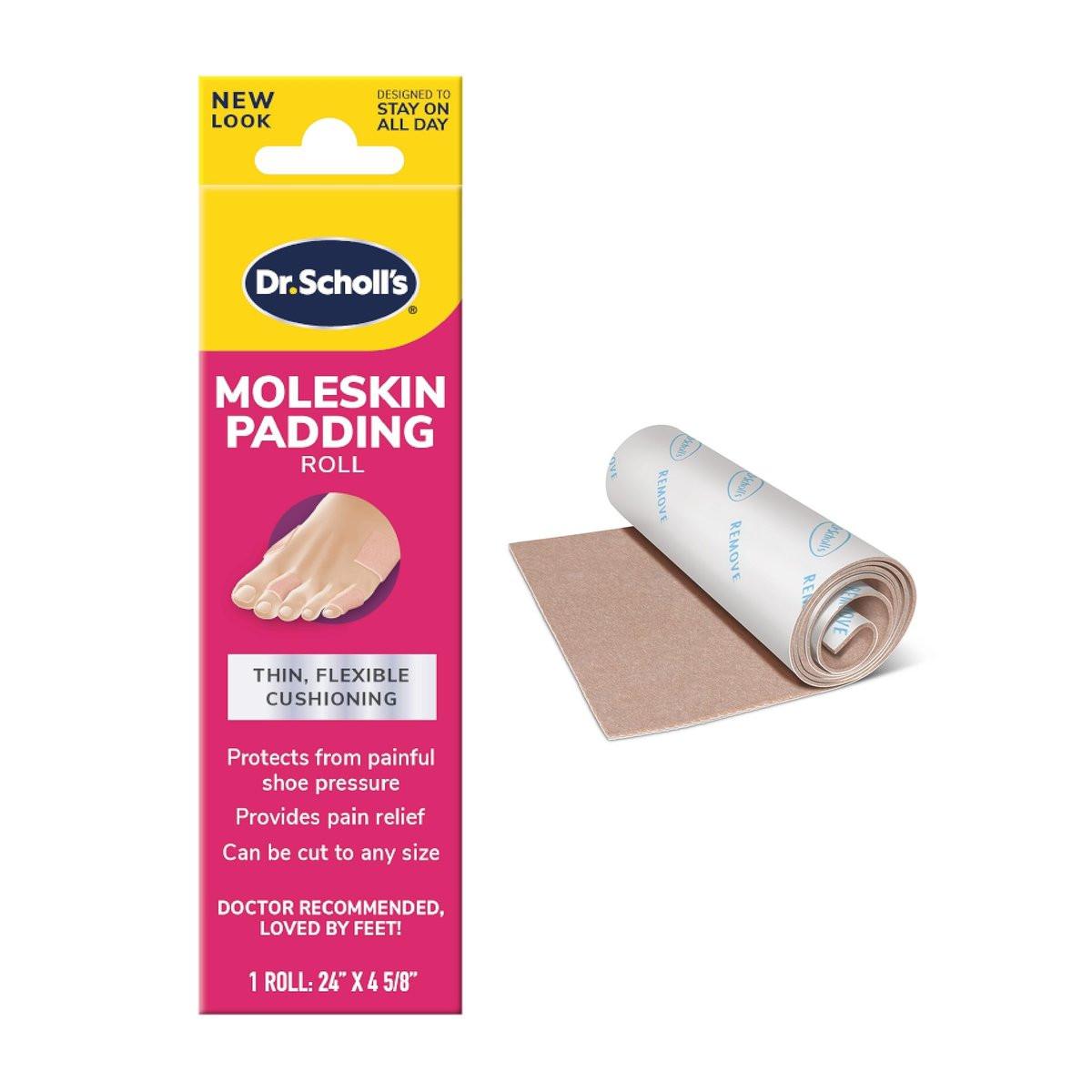Dr. Scholl's Moleskin Polsterrolle – Dünne, flexible Polsterung & Schmerzlinderung – Zuschneidbar – Arztempfohlen – 61 cm x 11,7 cm