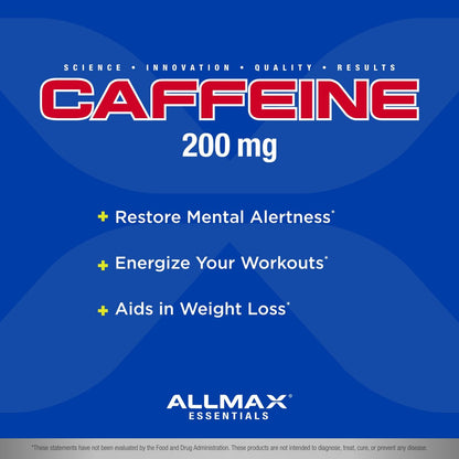 ALLMAX Koffein 100 Tabletten – Steigert geistige Wachsamkeit, Konzentration & Energie – Vegan – 100 Portionen