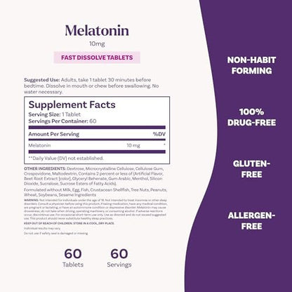 Natrol Melatonin 10mg Schnell lösliche Tabletten – Erdbeergeschmack, 100 Stück, Schlafunterstützung für Erwachsene, 100-Tage-Vorrat