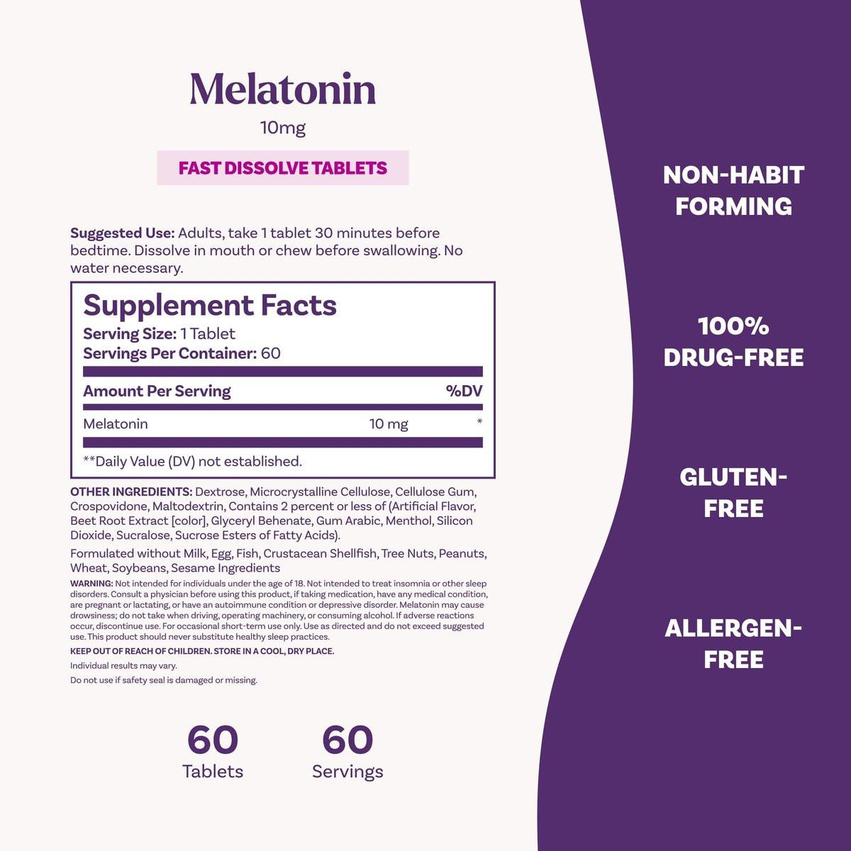 Natrol Melatonin 10mg Schnell lösliche Tabletten - Erdbeergeschmack, 60 Stück, Schlafunterstützung, Schnell lösliches Melatonin für Erwachsene, 60-Tage-Vorrat