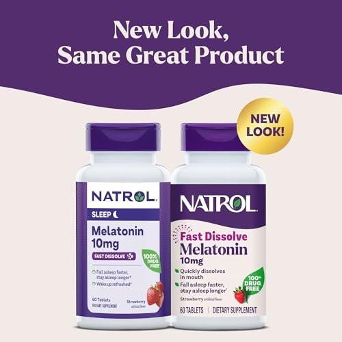 Natrol Melatonin 10mg Schnell lösliche Tabletten - Erdbeergeschmack, 60 Stück, Schlafunterstützung, Schnell lösliches Melatonin für Erwachsene, 60-Tage-Vorrat