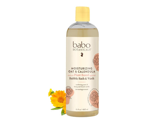 Babo Botanicals Feuchtigkeitsspendendes pflanzliches 2-in-1 Badeschaum & Duschgel mit Bio-Calendula & natürlicher Hafermilch – für Babys, Kinder & Erwachsene mit empfindlicher Haut – hypoallergen & vegan – 444 ml