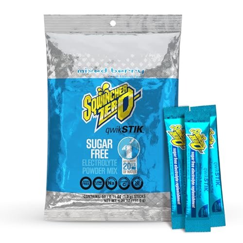 Sqwincher Zero Qwik Stik – Zuckerfreies Elektrolyt-Pulver, gemischte Beere, 0,11 oz Beutel (50er Pack)
