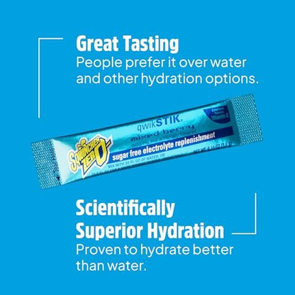 Sqwincher Zero Qwik Stik – Zuckerfreies Elektrolyt-Pulver, gemischte Beere, 0,11 oz Beutel (50er Pack)