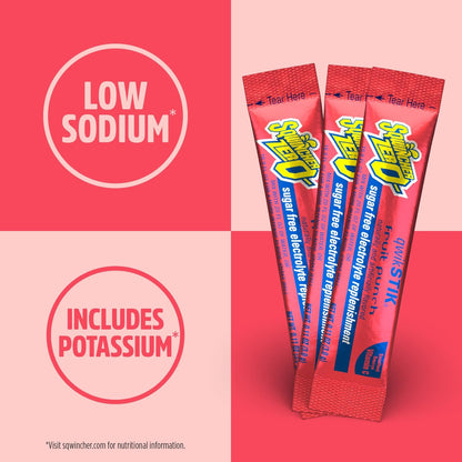 Sqwincher Zero Qwik Stik, Fruchtpunsch, Zuckerfrei, Kalorienarm, Natriumarmes Elektrolyt-Pulver Hydrationsgetränk, 0,11 oz Beutel (Packung mit 50)