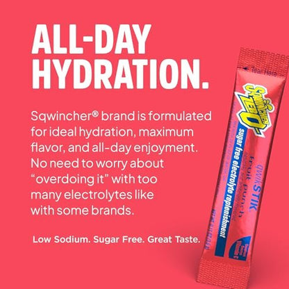 Sqwincher Zero Qwik Stik, Fruchtpunsch, Zuckerfrei, Kalorienarm, Natriumarmes Elektrolyt-Pulver Hydrationsgetränk, 0,11 oz Beutel (Packung mit 50)