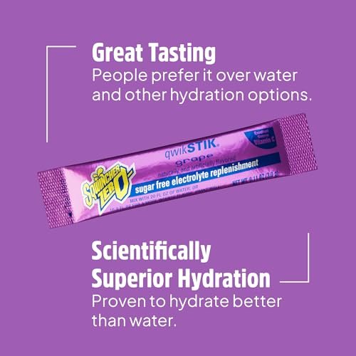 Sqwincher Zero Qwik Stik Traube – Zuckerfreies Elektrolyt-Pulver zur Hydration, 0,11 oz Beutel (Packung mit 50)