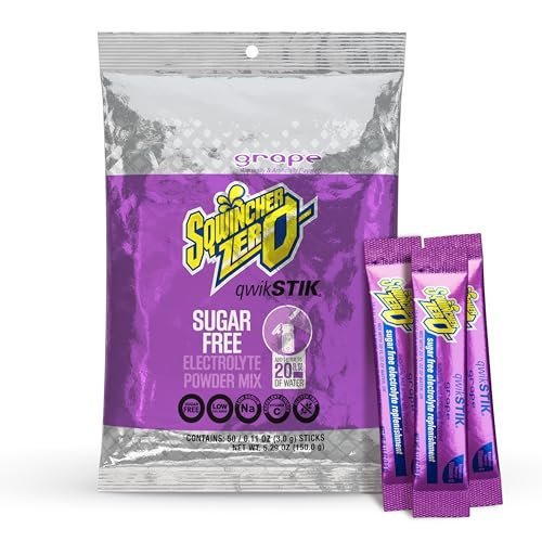 Sqwincher Zero Qwik Stik Traube – Zuckerfreies Elektrolyt-Pulver zur Hydration, 0,11 oz Beutel (Packung mit 50)