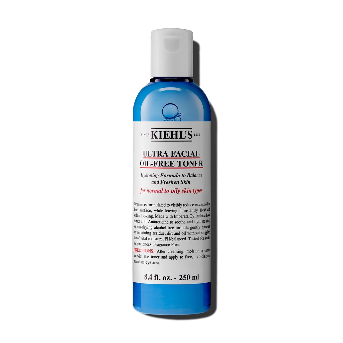 Kiehl's Ultra Facial Oil-Free Toner – Beruhigender & feuchtigkeitsspendender Gesichtstoner für ölige bis normale Haut, reduziert überschüssiges Öl, nicht austrocknend, alkoholfrei, pH-ausgeglichen, parabenfrei, duftstofffrei – 250 ml