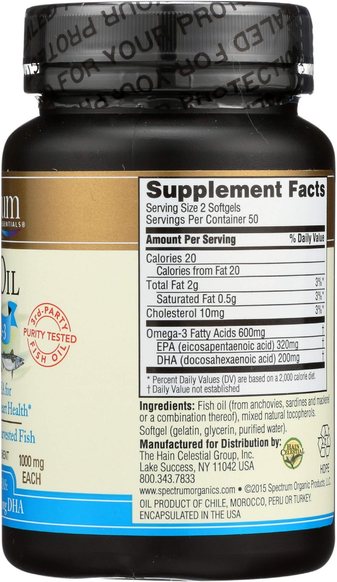 Spectrum Essentials Omega-3 Fischöl Weichkapseln, 1000 mg, 100 Stück