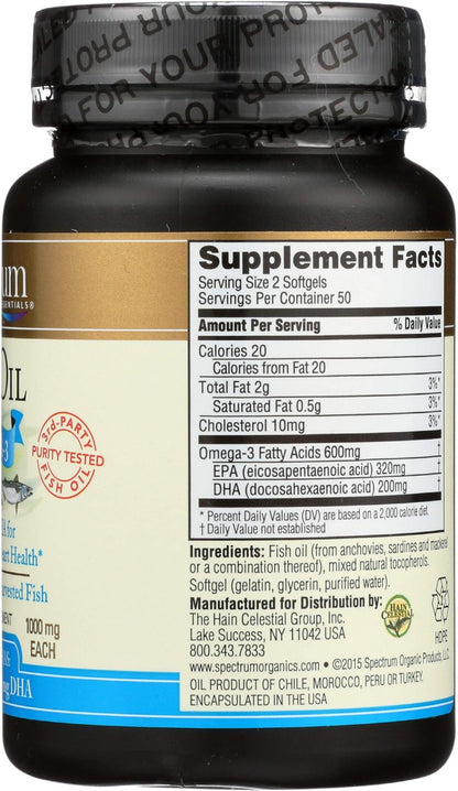 Spectrum Essentials Omega-3 Fischöl Weichkapseln, 1000 mg, 100 Stück