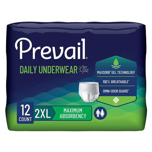 Prevail Daily Protective Underwear, Unisex Einweg-Inkontinenzslip für Männer und Frauen, maximale Saugfähigkeit, XX-Large, 12 Stück Beutel