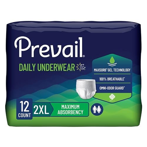 Prevail Daily Protective Underwear, Unisex Einweg-Inkontinenzslip für Männer und Frauen, maximale Saugfähigkeit, XX-Large, 12 Stück Beutel