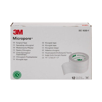3M™ Micropore™ Chirurgisches Tape 1530-1, 1 Zoll x 10 Yard (2,5 cm x 9,1 m), 12 Rollen/Karton – Weiß