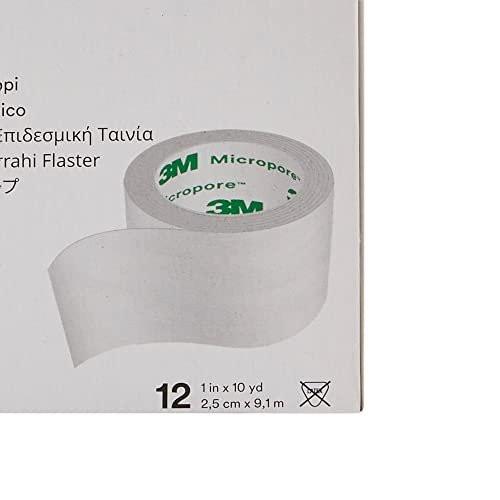 3M™ Micropore™ Chirurgisches Tape 1530-1, 1 Zoll x 10 Yard (2,5 cm x 9,1 m), 12 Rollen/Karton – Weiß