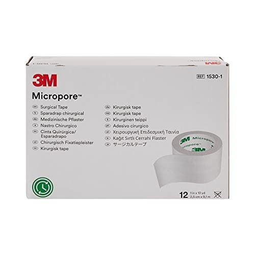 3M™ Micropore™ Chirurgisches Tape 1530-1, 1 Zoll x 10 Yard (2,5 cm x 9,1 m), 12 Rollen/Karton – Weiß