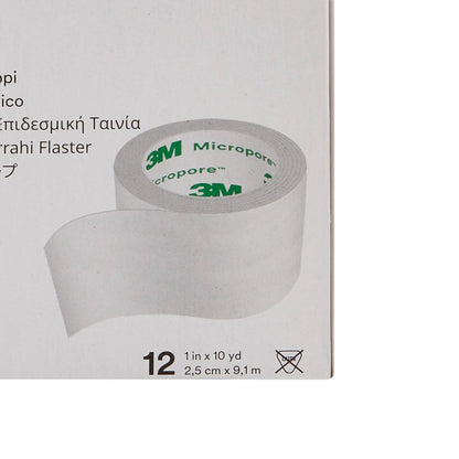 3M™ Micropore™ Chirurgisches Tape 1530-1, 1 Zoll x 10 Yard (2,5 cm x 9,1 m), 12 Rollen/Karton – Weiß