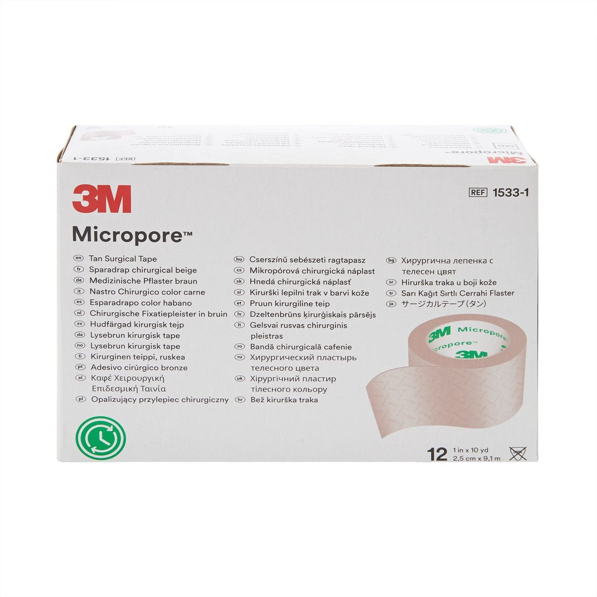 3M Microfoam Chirurgisches Tape, nicht steril, einreißbares Papier, Tan, 1 Zoll x 10 Yards, 12 Stück