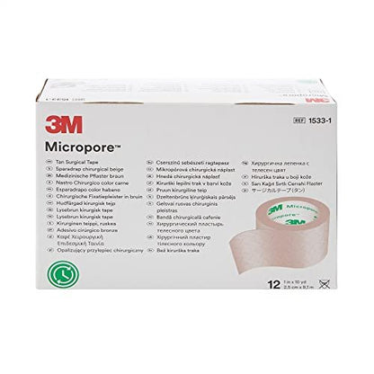 3M Microfoam Chirurgisches Tape, nicht steril, einreißbares Papier, Tan, 1 Zoll x 10 Yards, 12 Stück