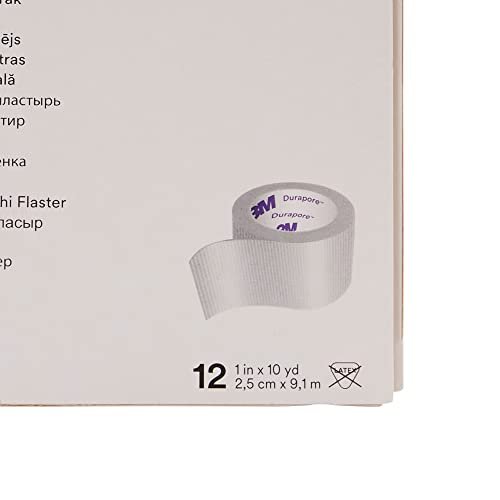 3M Durapore Medical Tape, nicht steril, seidenähnliches Gewebe, weiß, 1 Zoll x 10 Yards, 12 Rollen, 1 Packung