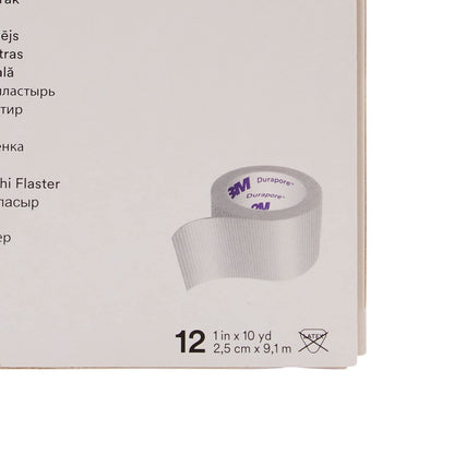 3M Durapore Medical Tape, nicht steril, seidenähnliches Gewebe, weiß, 1 Zoll x 10 Yards, 12 Rollen, 1 Packung