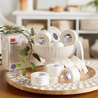 3M Durapore Medical Tape, nicht steril, seidenähnliches Gewebe, weiß, 1 Zoll x 10 Yards, 12 Rollen, 1 Packung