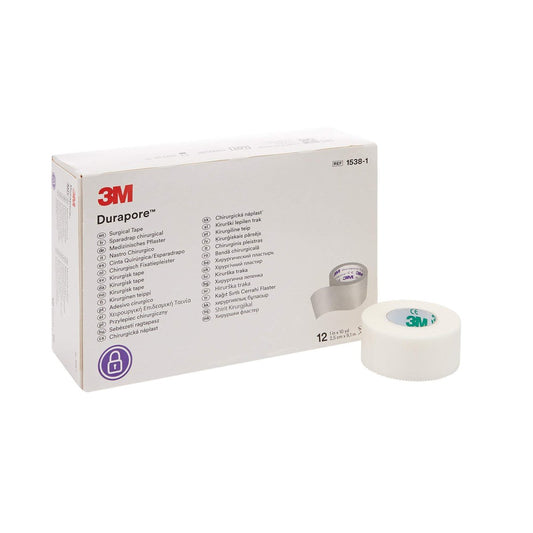 3M Durapore Medical Tape, nicht steril, seidenähnliches Gewebe, weiß, 1 Zoll x 10 Yards, 12 Rollen, 1 Packung
