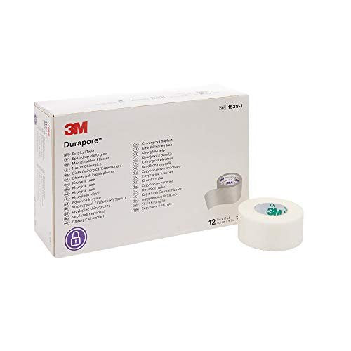 3M Durapore Medical Tape, nicht steril, seidenähnliches Gewebe, weiß, 1 Zoll x 10 Yards, 12 Rollen, 1 Packung