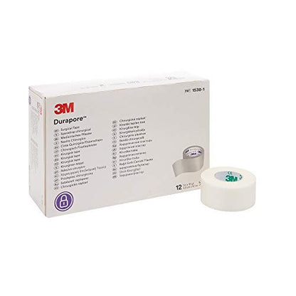 3M Durapore Medical Tape, nicht steril, seidenähnliches Gewebe, weiß, 1 Zoll x 10 Yards, 12 Rollen, 1 Packung
