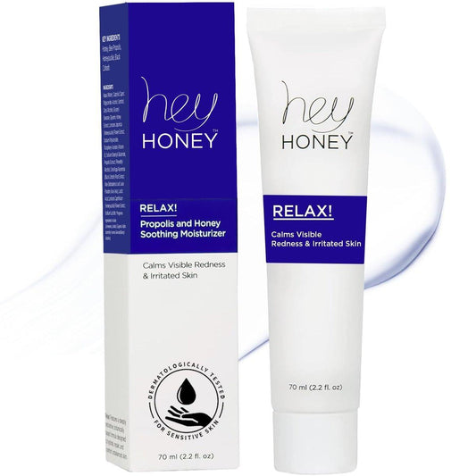 Hey Honey Skincare Relax – Beruhigende Feuchtigkeitscreme für empfindliche Haut bei Rötungen & Irritationen | Dermatologisch getestet, ölfrei mit Honig & Propolis | 62 g