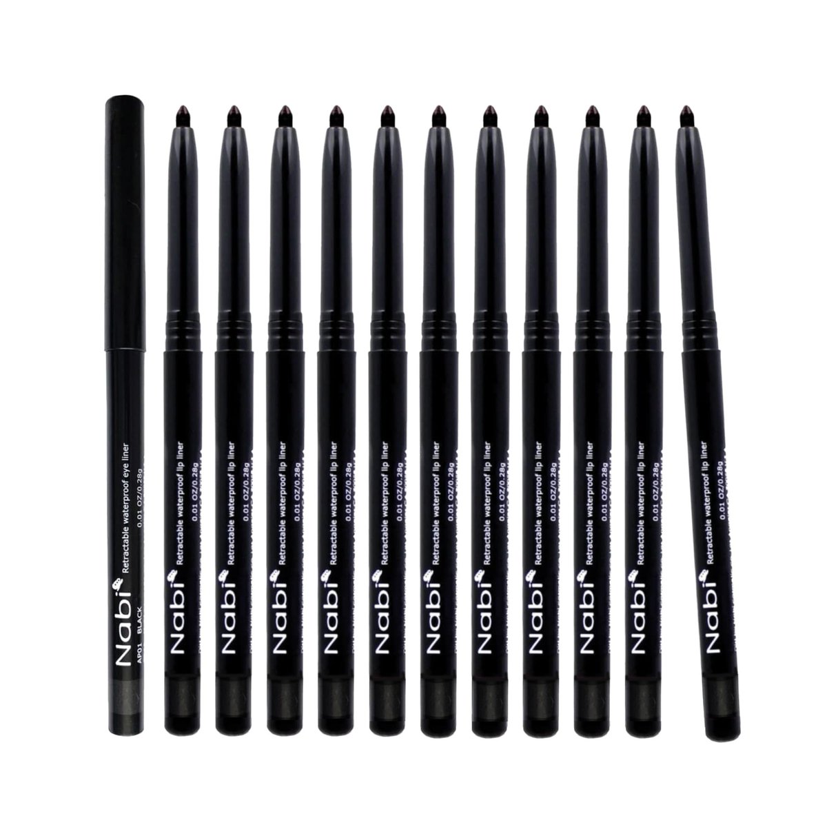 Nabi wasserfester, nachziehbarer Eyeliner-Stift – 12er-Pack, langanhaltend, wischfest, hypoallergen, professioneller Make-up-Eyeliner für empfindliche Augen