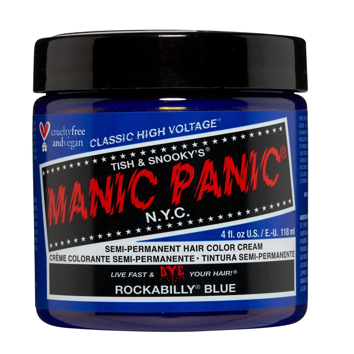 MANIC PANIC Classic Rockabilly Blue Semi-permanente Haarfarbe - Echtes neutrales Blau für Frauen & Männer, hält 4-6 Wochen - Vegan, Ammoniakfrei & Tierversuchsfrei - Kreiere & mische eigene Farbtöne (118 ml)