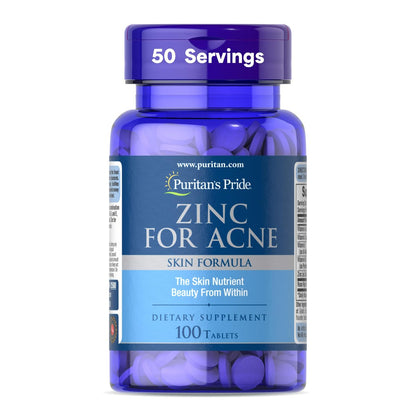 Puritan's Pride Zink für unreine Haut mit Vitamin C, B-6, A und E – 100 Tabletten – Nahrungsergänzungsmittel für klare, gesunde Haut und Immunsystem