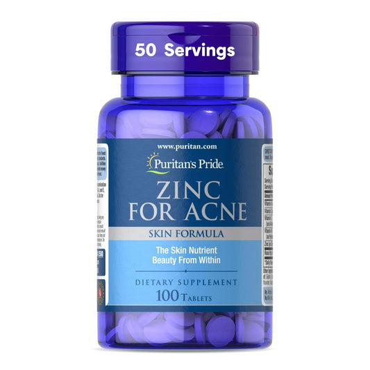 Puritan's Pride Zink für unreine Haut mit Vitamin C, B-6, A und E – 100 Tabletten – Nahrungsergänzungsmittel für klare, gesunde Haut und Immunsystem