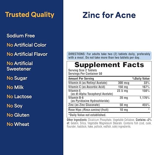 Puritan's Pride Zink für unreine Haut mit Vitamin C, B-6, A und E – 100 Tabletten – Nahrungsergänzungsmittel für klare, gesunde Haut und Immunsystem