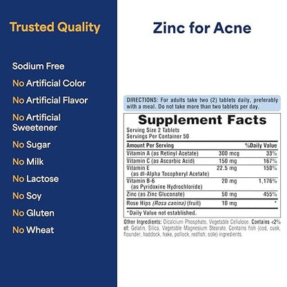 Puritan's Pride Zink für unreine Haut mit Vitamin C, B-6, A und E – 100 Tabletten – Nahrungsergänzungsmittel für klare, gesunde Haut und Immunsystem
