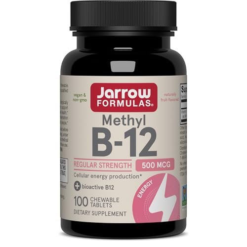 Jarrow Formulas® Methyl B-12 Tabletten, 500 mg, Nahrungsergänzungsmittel für zelluläre Energieproduktion und Gehirngesundheit, 100 Kirschgeschmack Kautabletten, 100-Tage-Versorgung