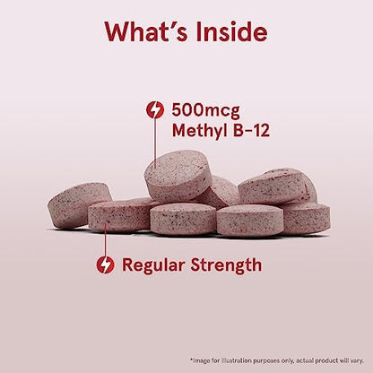 Jarrow Formulas® Methyl B-12 Tabletten, 500 mg, Nahrungsergänzungsmittel für zelluläre Energieproduktion und Gehirngesundheit, 100 Kirschgeschmack Kautabletten, 100-Tage-Versorgung