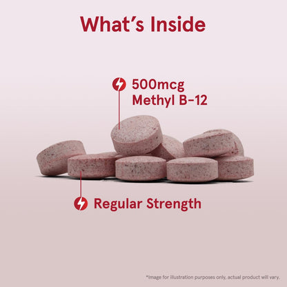 Jarrow Formulas® Methyl B-12 Tabletten, 500 mg, Nahrungsergänzungsmittel für zelluläre Energieproduktion und Gehirngesundheit, 100 Kirschgeschmack Kautabletten, 100-Tage-Versorgung
