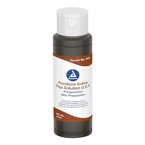 Dynarex Povidon-Iod-Lösung 10 %, Antiseptikum für Haut und Schleimhäute, Ideal für die chirurgische Vorbereitung, 118 ml (4 fl. oz.), 1 Flasche