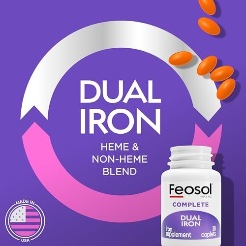 Feosol Complete Eisenpräparat Kapseln – mit Bifera-Eisen für hohe Absorption, Häm- und Nicht-Häm-Eisen, Dual-Action, minimiert Nebenwirkungen, 1 pro Tag, für Energie- und Immunsystemunterstützung, hergestellt in USA, 30 Stück