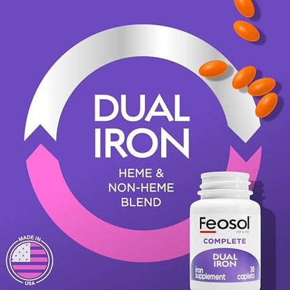Feosol Complete Eisenpräparat Kapseln – mit Bifera-Eisen für hohe Absorption, Häm- und Nicht-Häm-Eisen, Dual-Action, minimiert Nebenwirkungen, 1 pro Tag, für Energie- und Immunsystemunterstützung, hergestellt in USA, 30 Stück