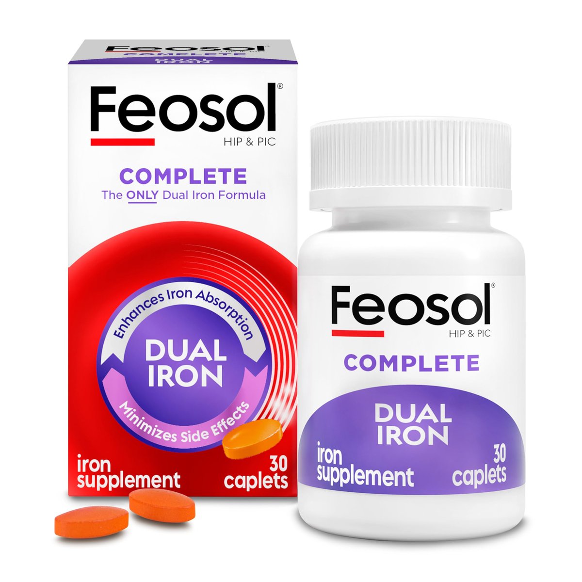 Feosol Complete Eisenpräparat Kapseln – mit Bifera-Eisen für hohe Absorption, Häm- und Nicht-Häm-Eisen, Dual-Action, minimiert Nebenwirkungen, 1 pro Tag, für Energie- und Immunsystemunterstützung, hergestellt in USA, 30 Stück