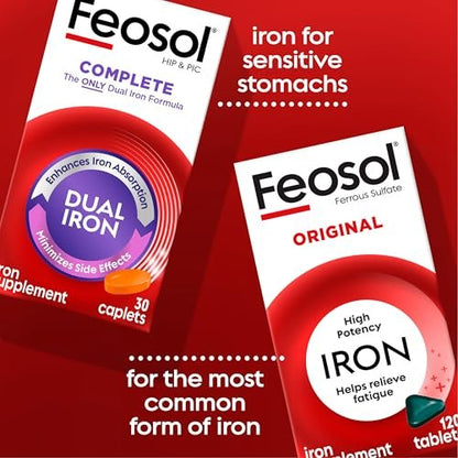 Feosol Complete Eisenpräparat Kapseln – mit Bifera-Eisen für hohe Absorption, Häm- und Nicht-Häm-Eisen, Dual-Action, minimiert Nebenwirkungen, 1 pro Tag, für Energie- und Immunsystemunterstützung, hergestellt in USA, 30 Stück