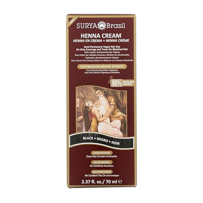 Surya Brasil Henna Creme für graue Abdeckung, semi-permanente natürliche Henna-Tiefenpflege-Haarfarbe, Schwarz, 70 ml