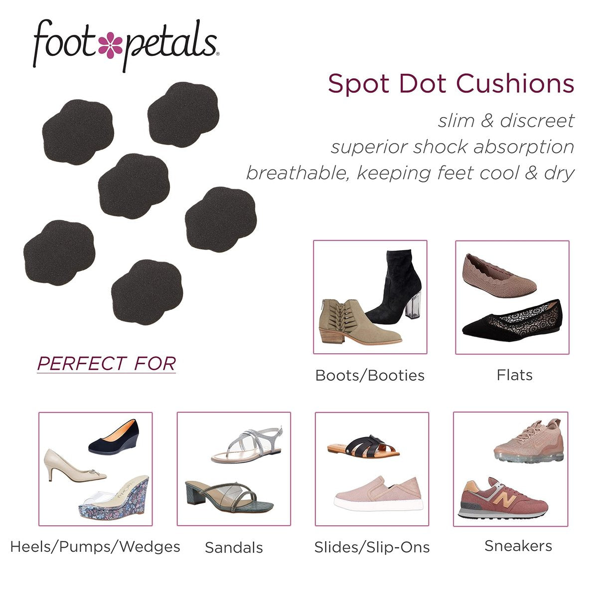 Foot Petals Spot Dot Cushion Scalloped Druckentlastung für Blasen – Schwarz, Medium