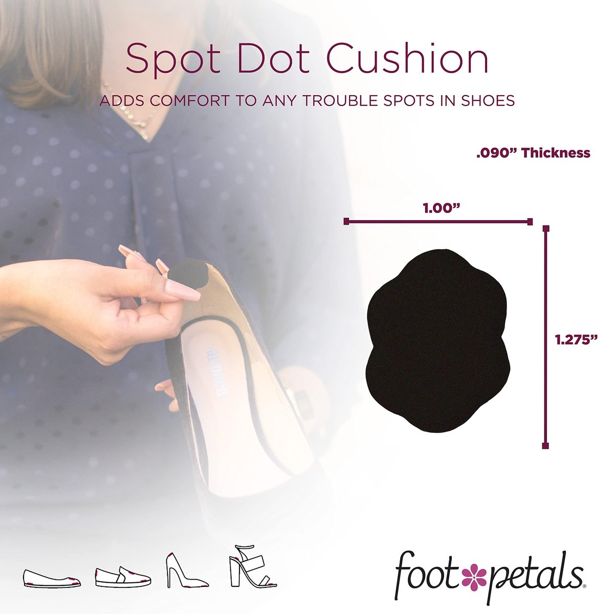 Foot Petals Spot Dot Cushion Scalloped Druckentlastung für Blasen – Schwarz, Medium