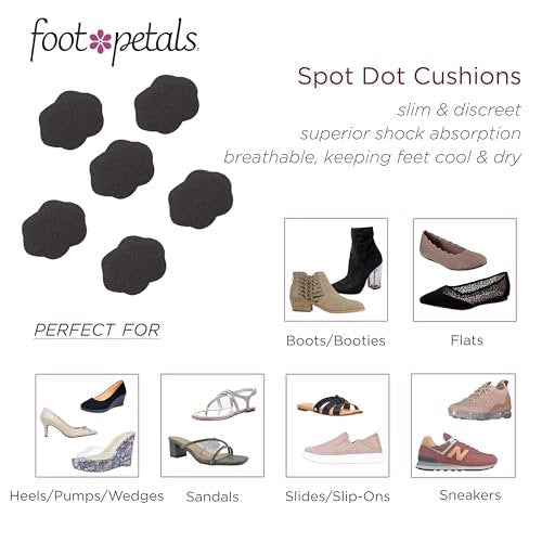 Foot Petals Spot Dot Cushion Scalloped Druckentlastung für Blasen – Schwarz, Medium